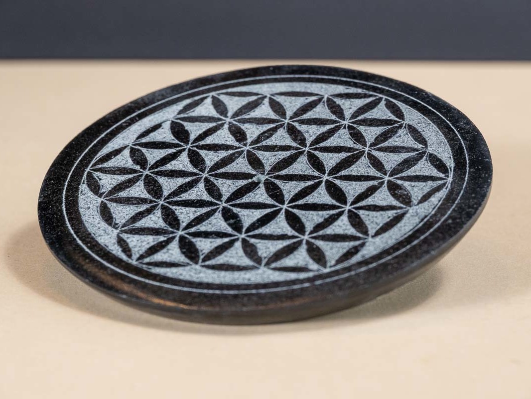 Porte-encens rond en pierre Fleur de vie