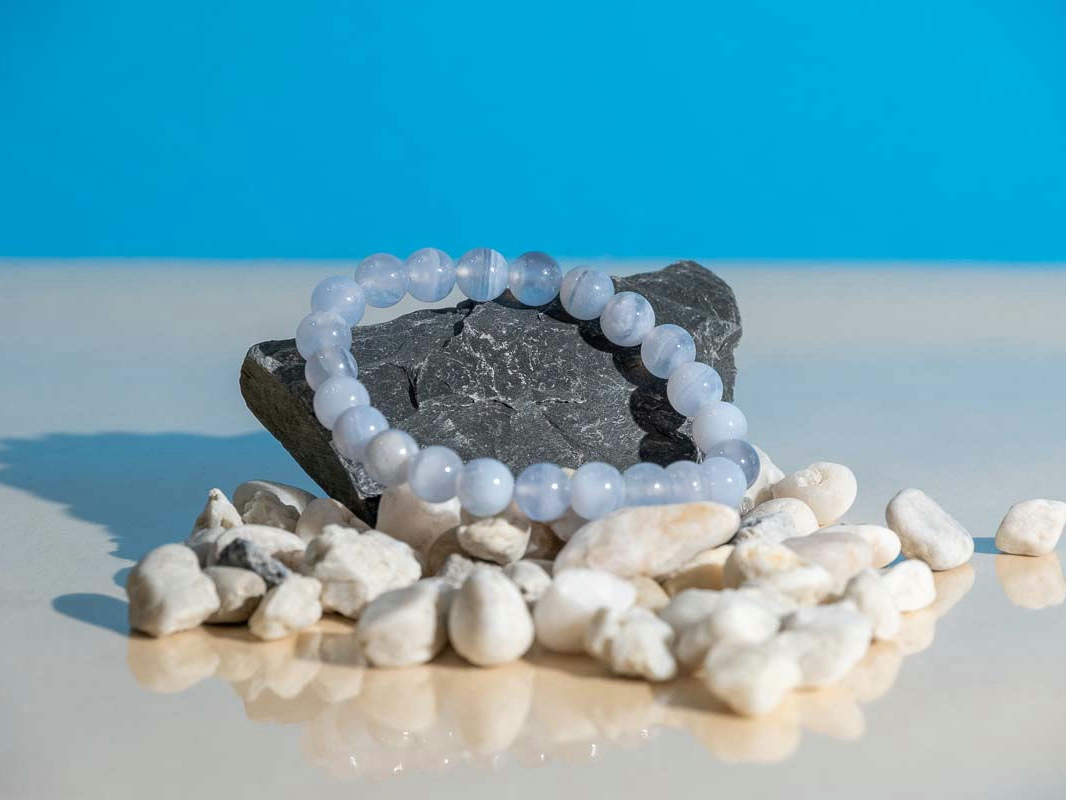 Bracelet Calcédoine Bleue perles 8 mm