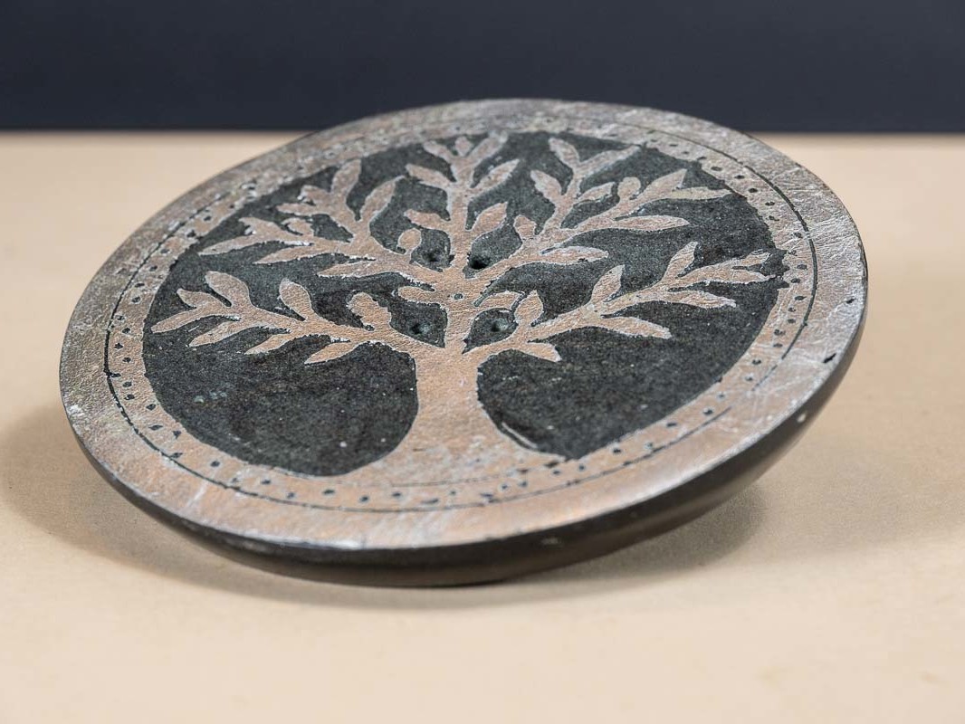 Porte-encens rond en pierre Arbre de vie